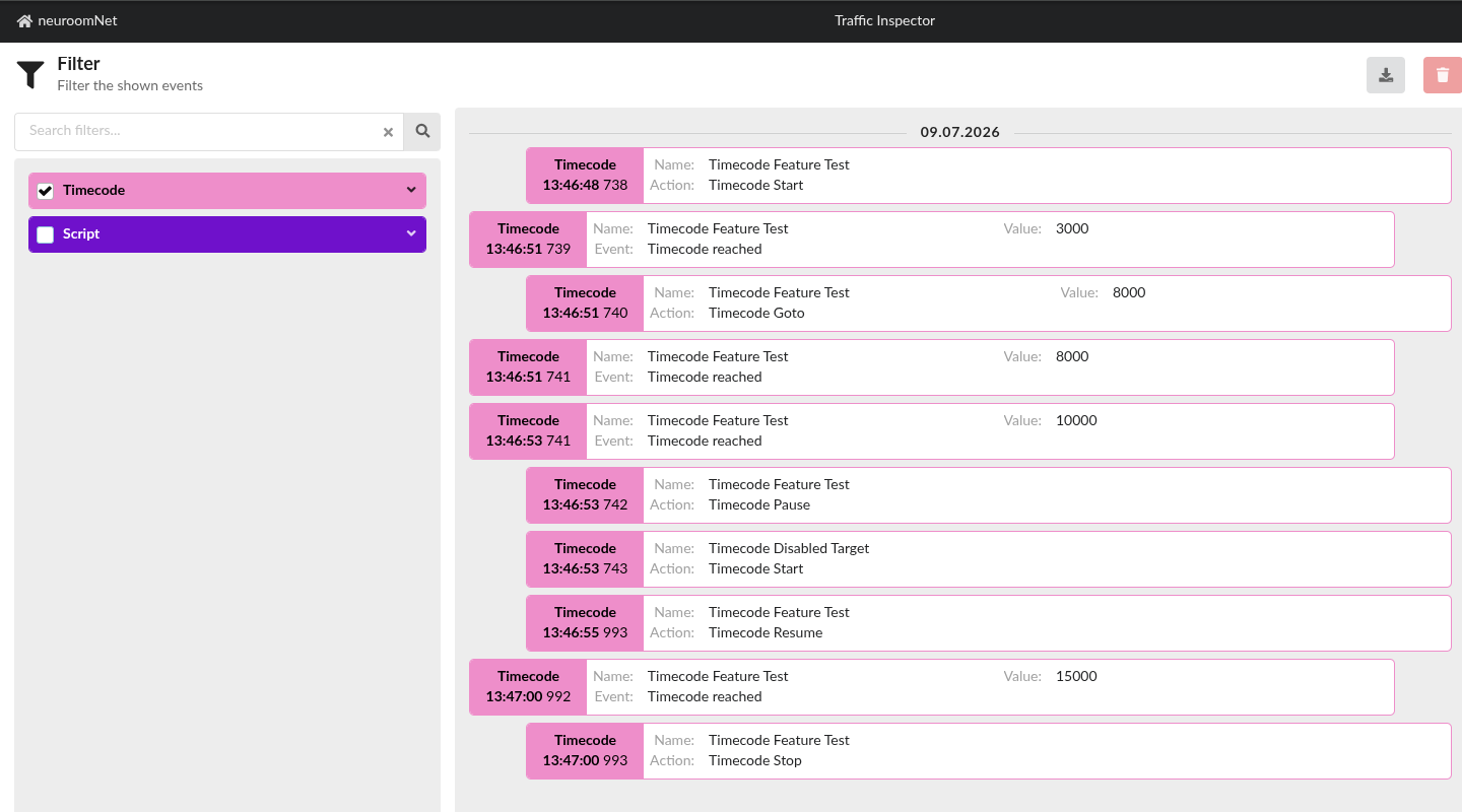 Timecode-Ereignisse im Modul Traffic Inspector