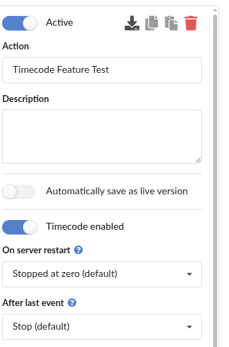 Timecode-Einstellungen in der Seitenleiste des Skript-Editors