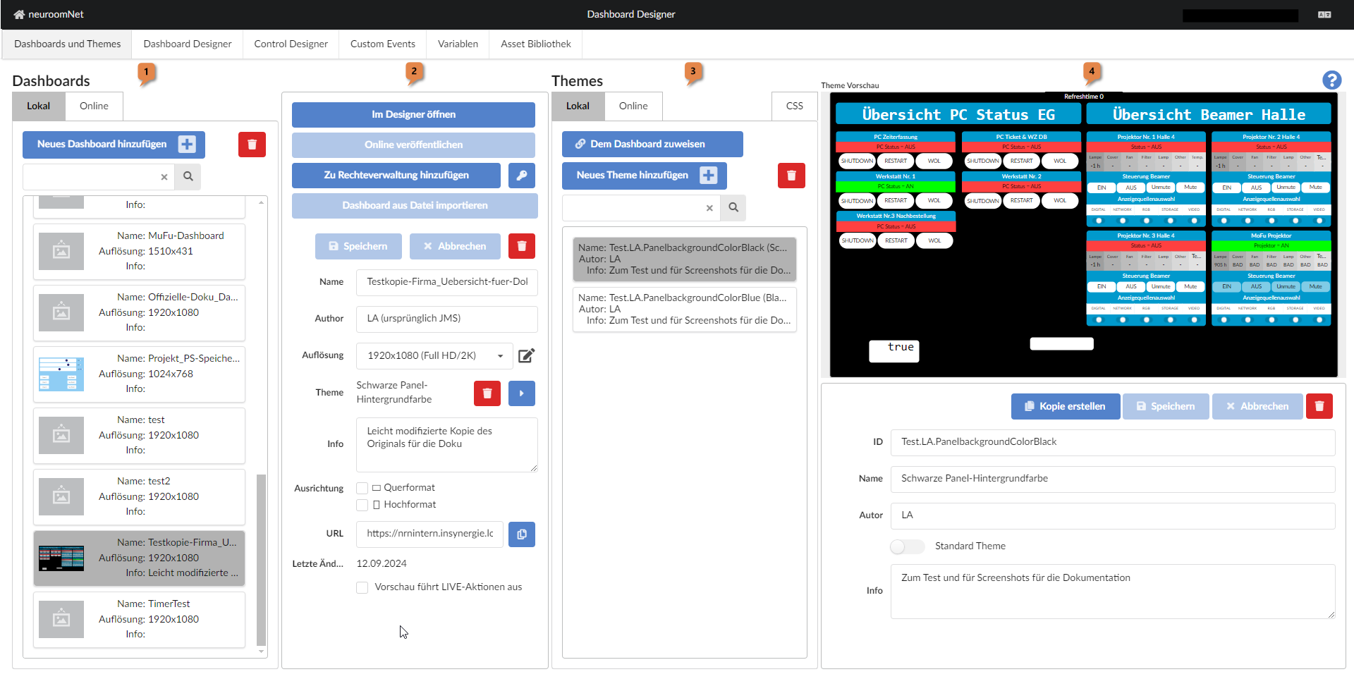 Reiter Dashboard und Themes