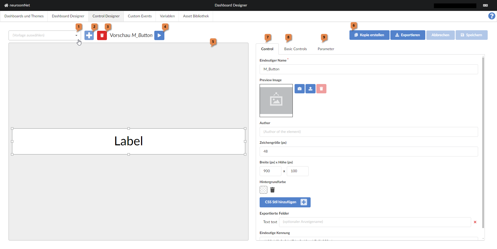 Screenshot Modul Dashboard Reiter Control Designer