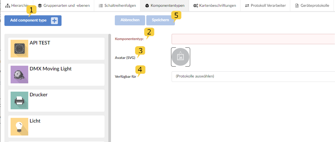 Modul Setup: Screenshot Anlegen eines neuen Komponententyps