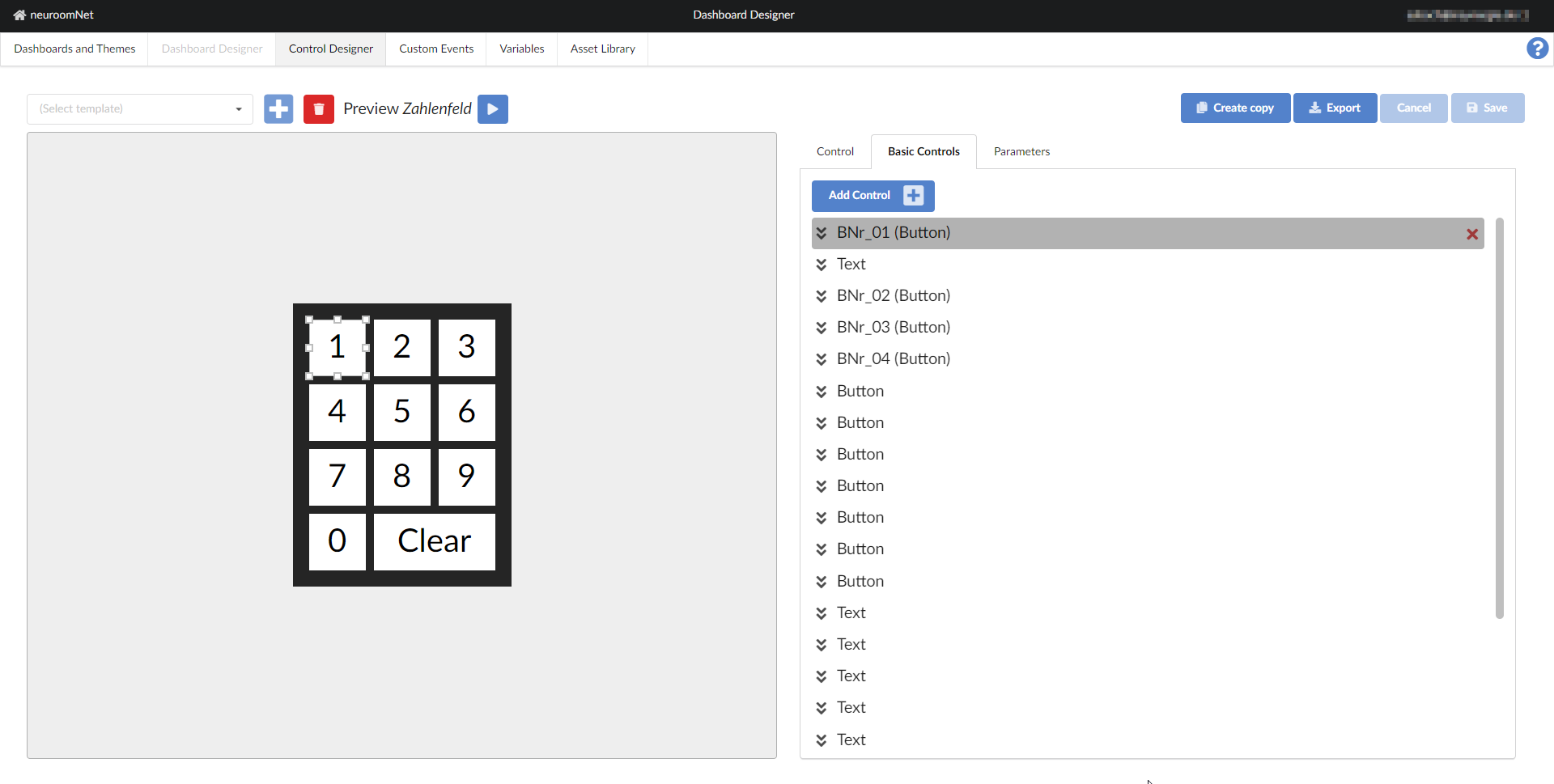 Screenshot Einzelne Elementar-Bausteine eines Template-Steuerelements