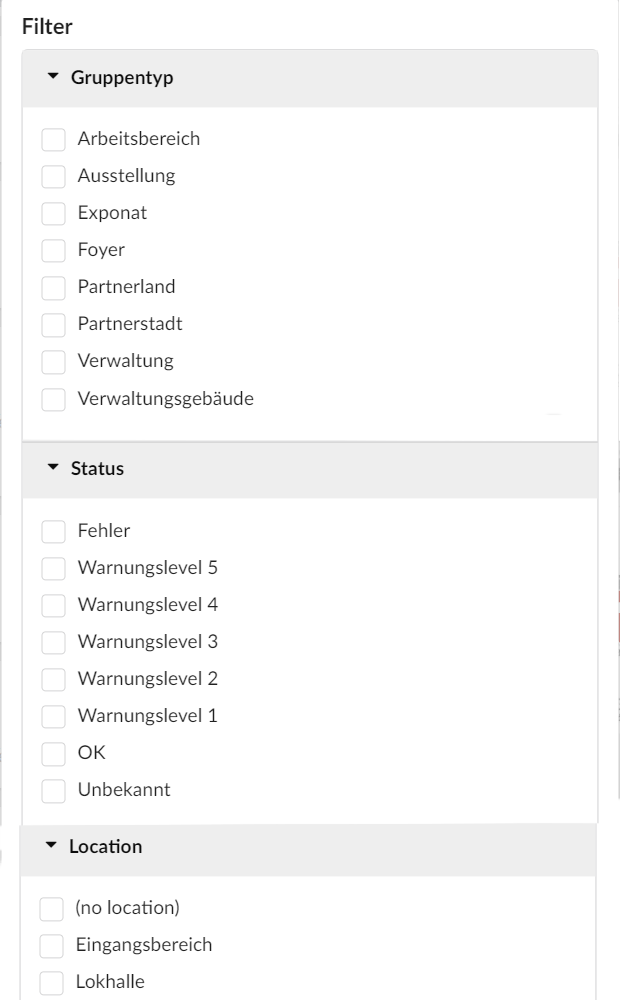 Modul Monitoring: Filteroptionen