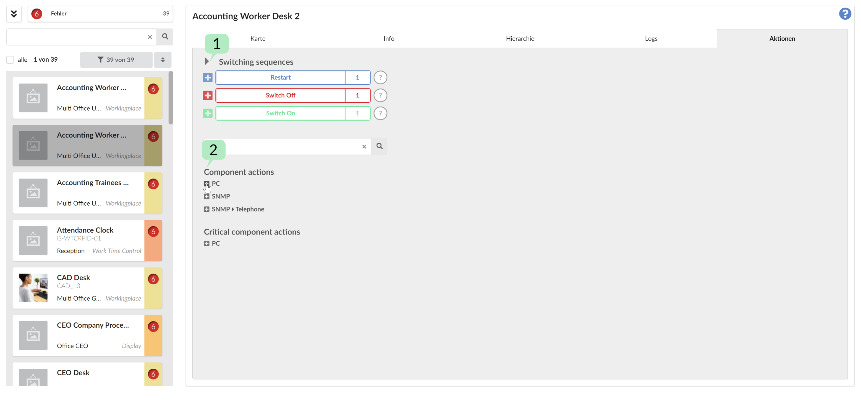 Modul Monitoring: Reiter Aktionen 1