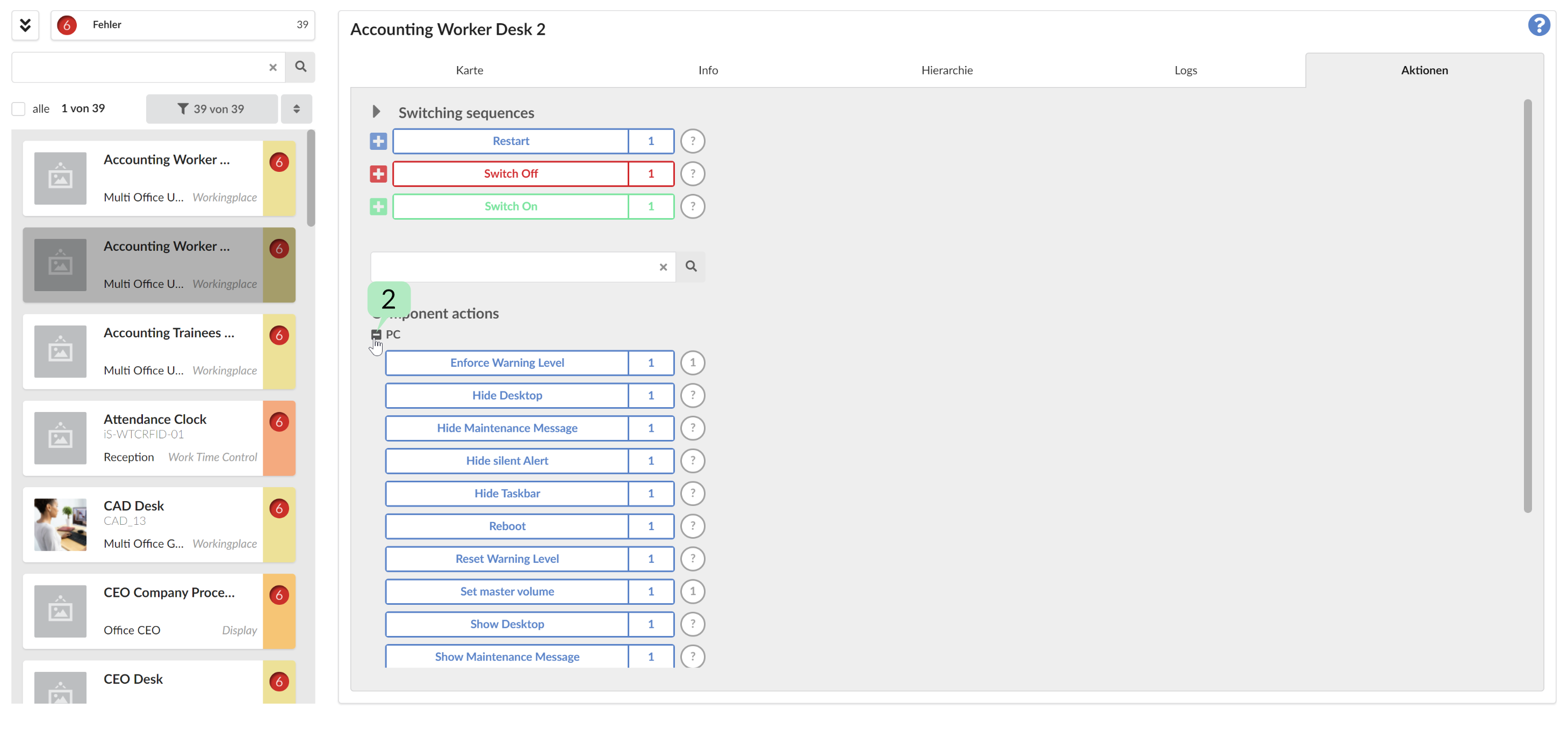 Modul Monitoring: Reiter Aktionen 2