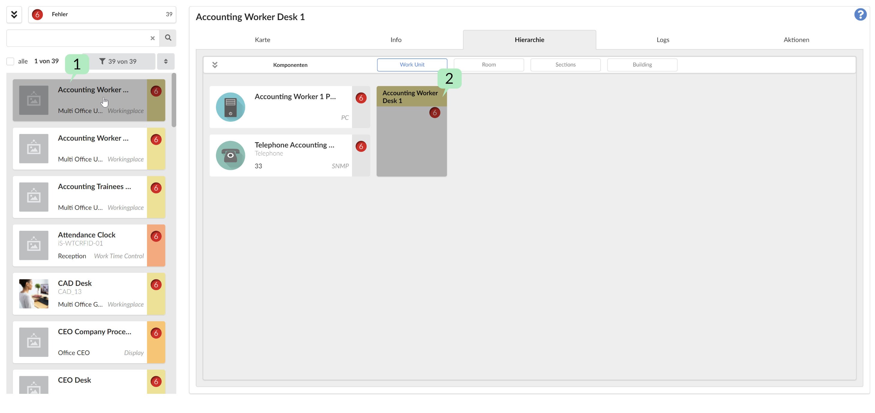 Modul Monitoring: Reiter Hierarchie