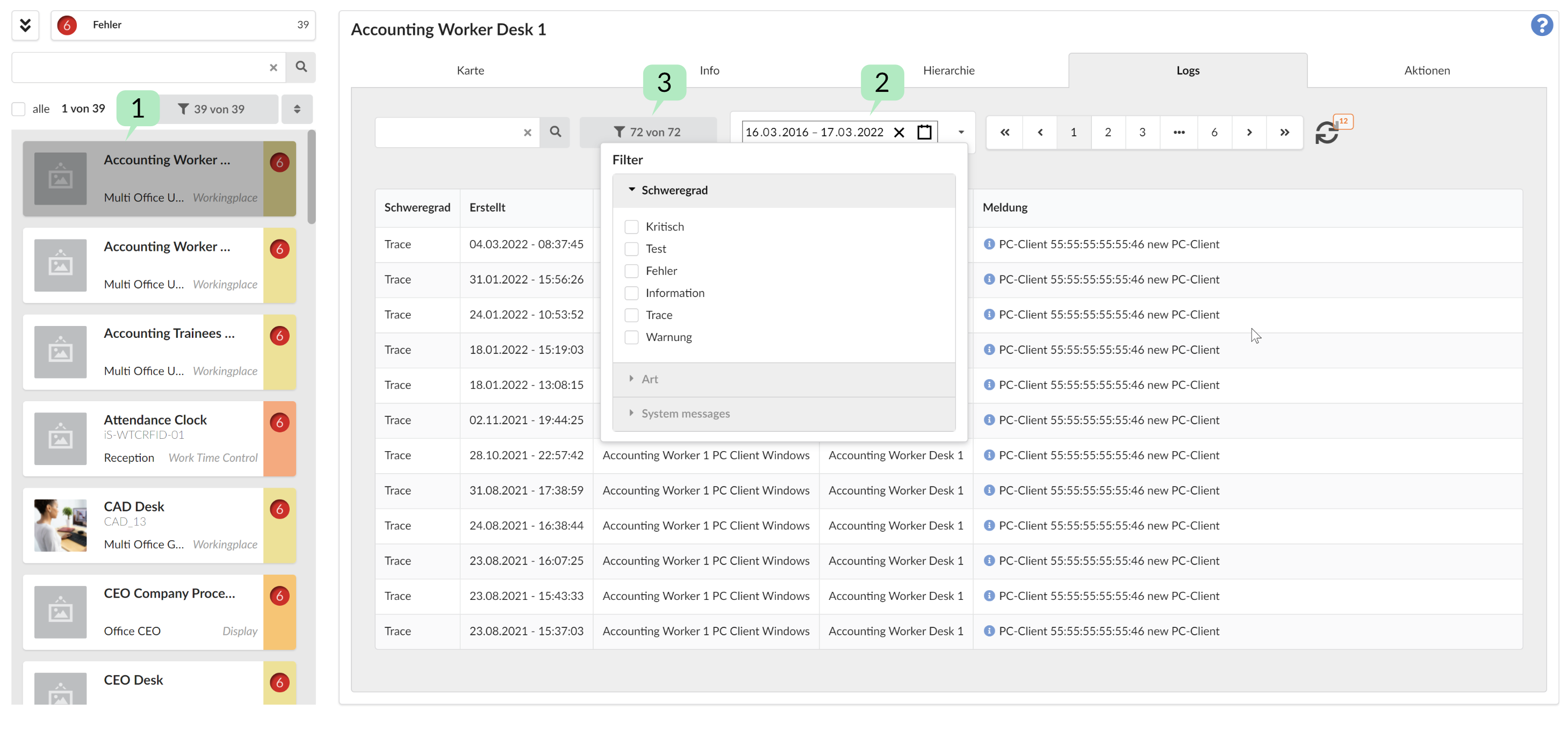 Modul Monitoring: Reiter Logging