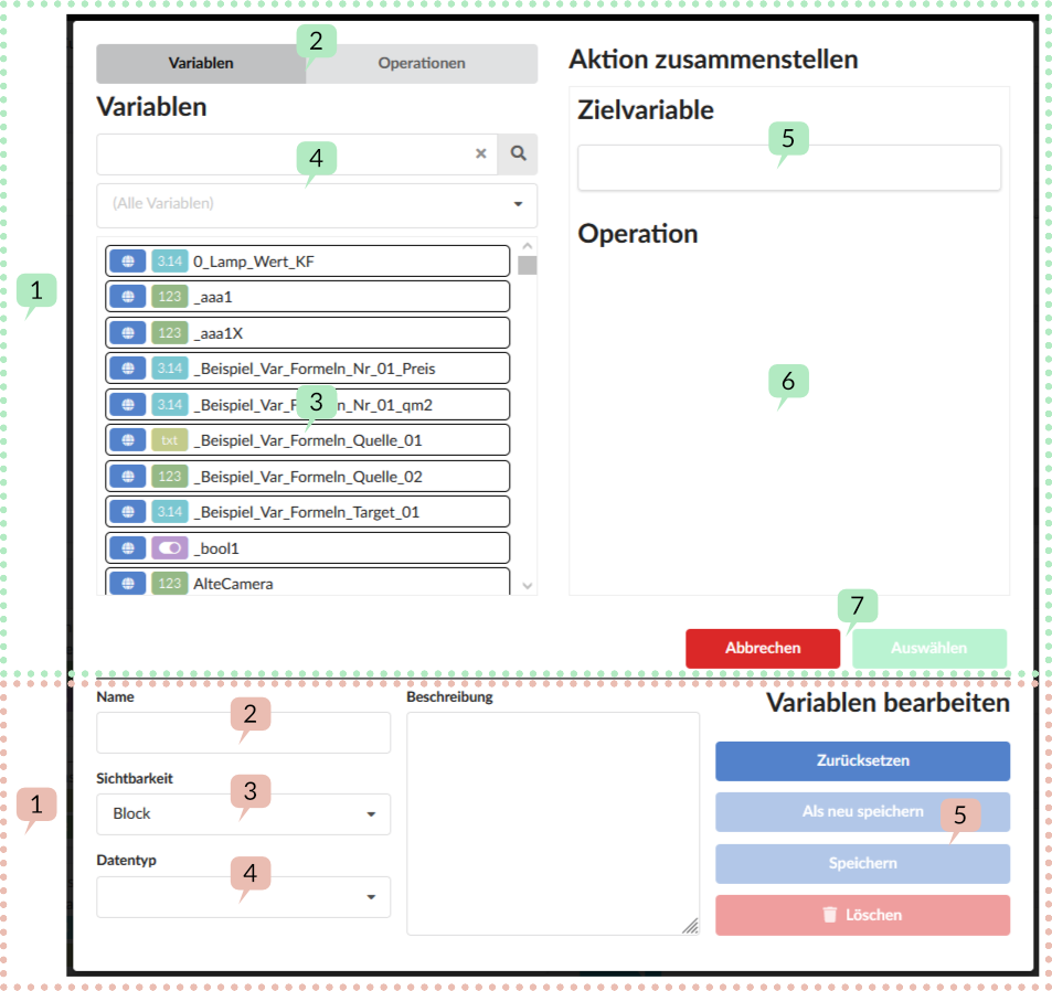 Screenshot Variablendialog im Modul Skriptblöcke