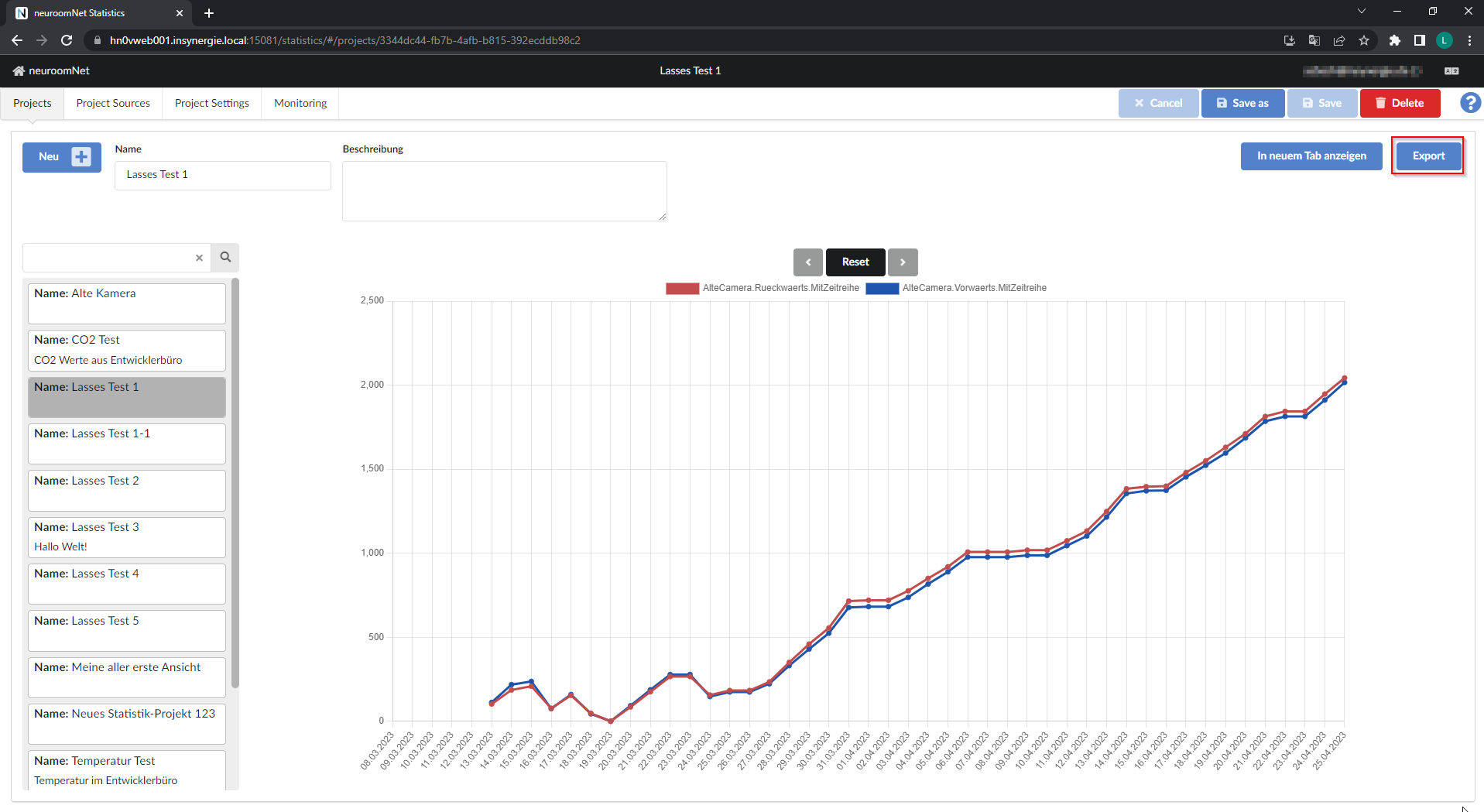 Screenshot: Exportieren in eine CSV-Datei