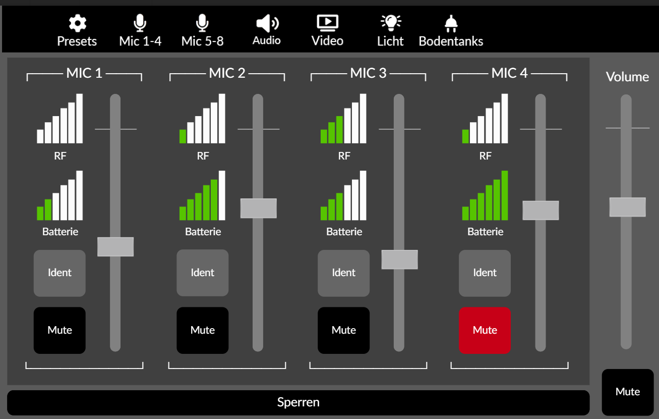 Screenshot example of complex audio control dashboard