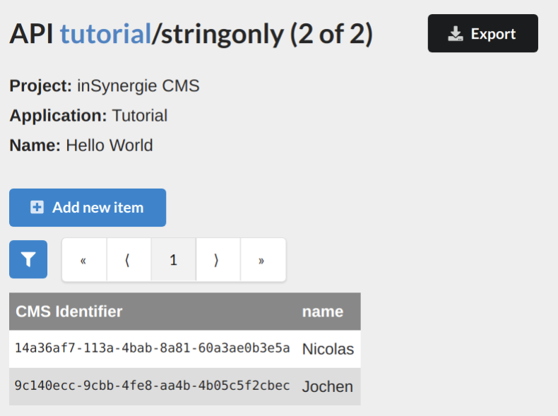 List with the record created via HTTP
