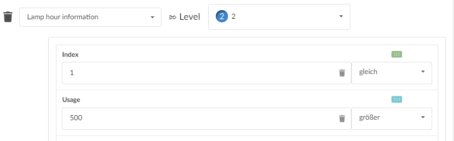 Module setup: Example warning level after lamp hours of PJLink component