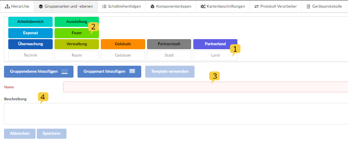 Screenshot group hierarchy in the Setup module