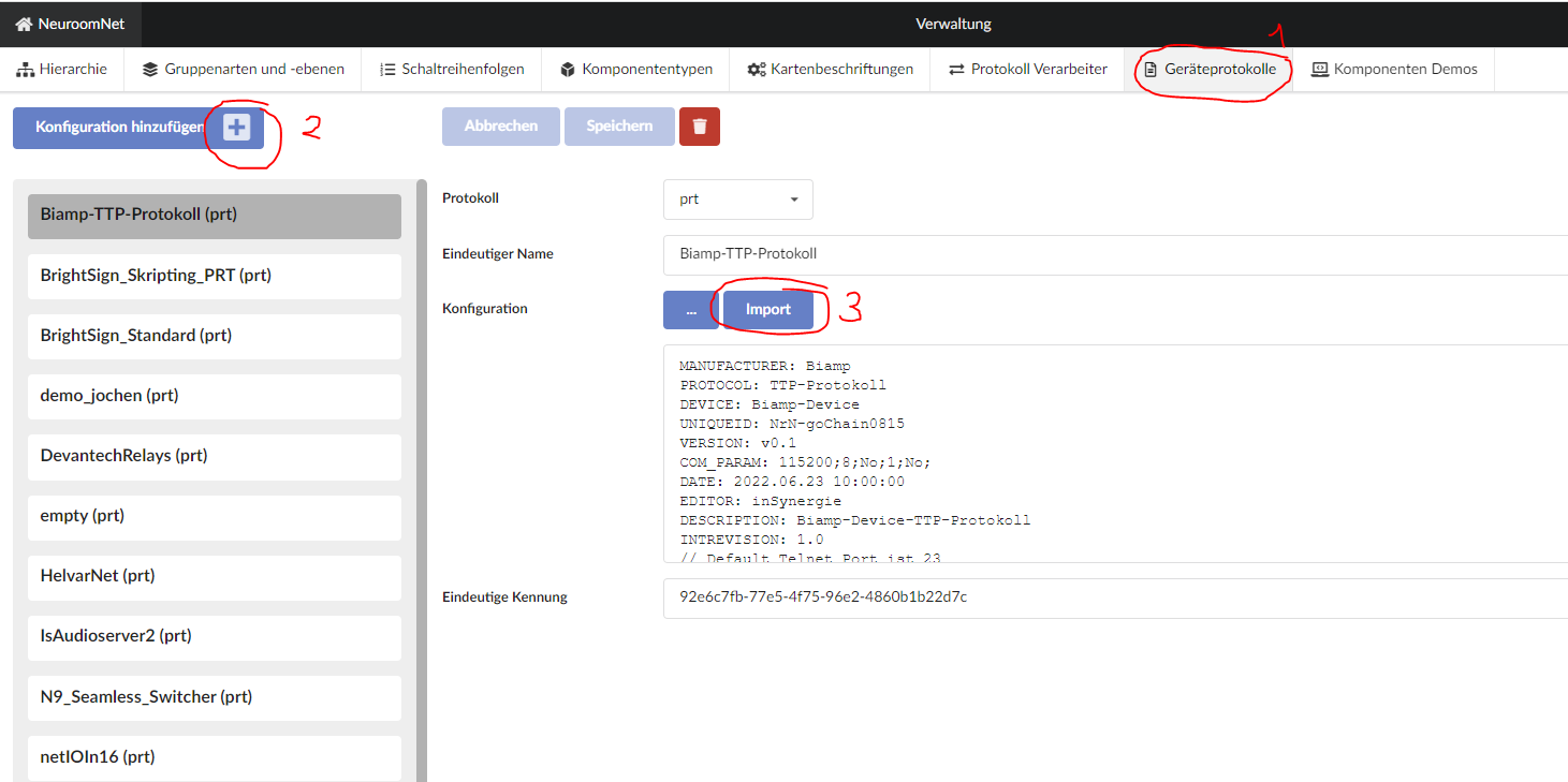 Screenshot: How-To import device protocol