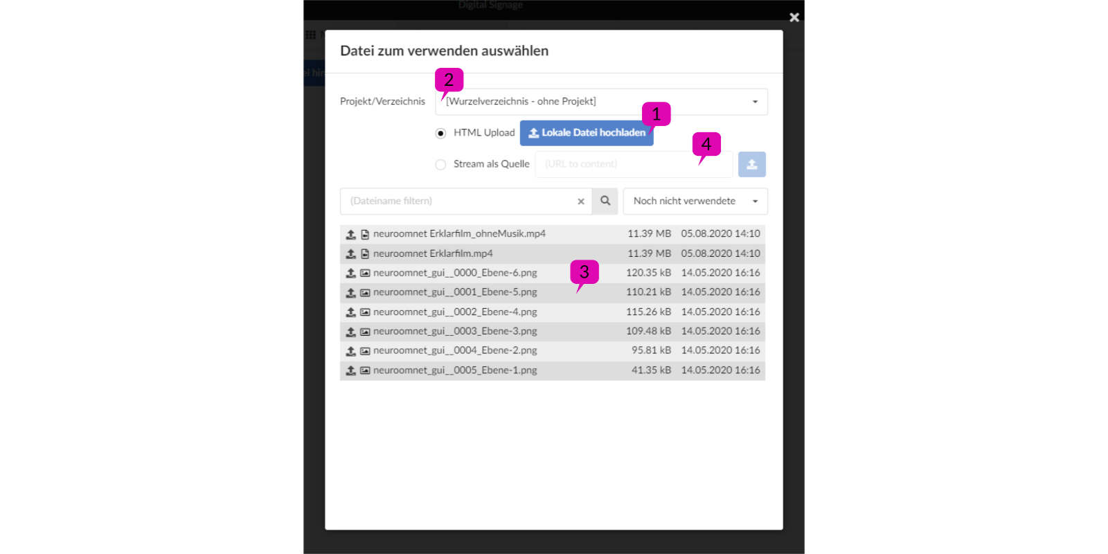 Screenshot uploading media files