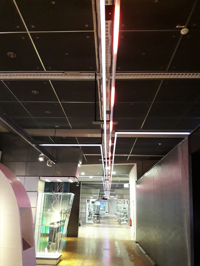 Photo of a long LED strip in a museum