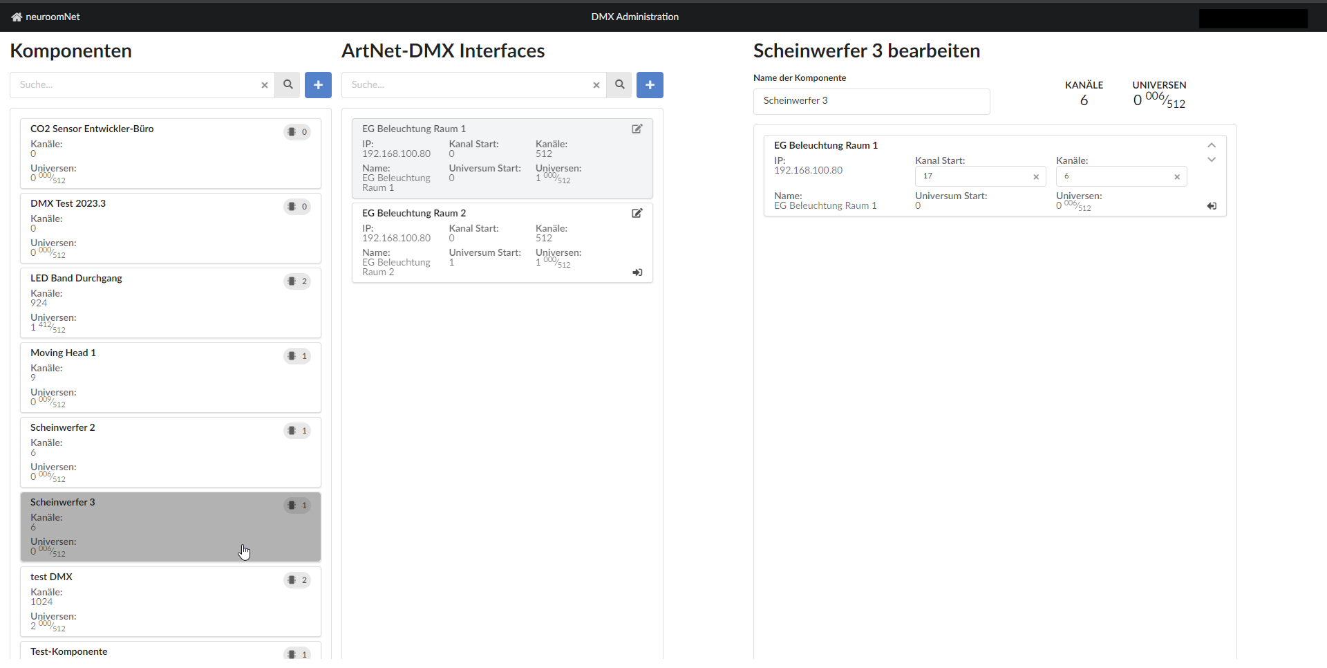 Screenshot configuration of the &quot;Lightlight 3&quot; component