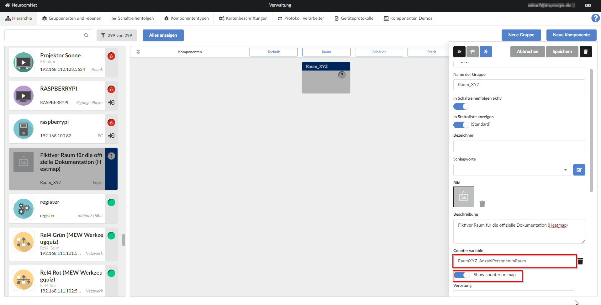 Screenshot module setup: Assign room variables to groups