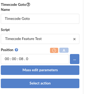Screenshot timecode action in a script block