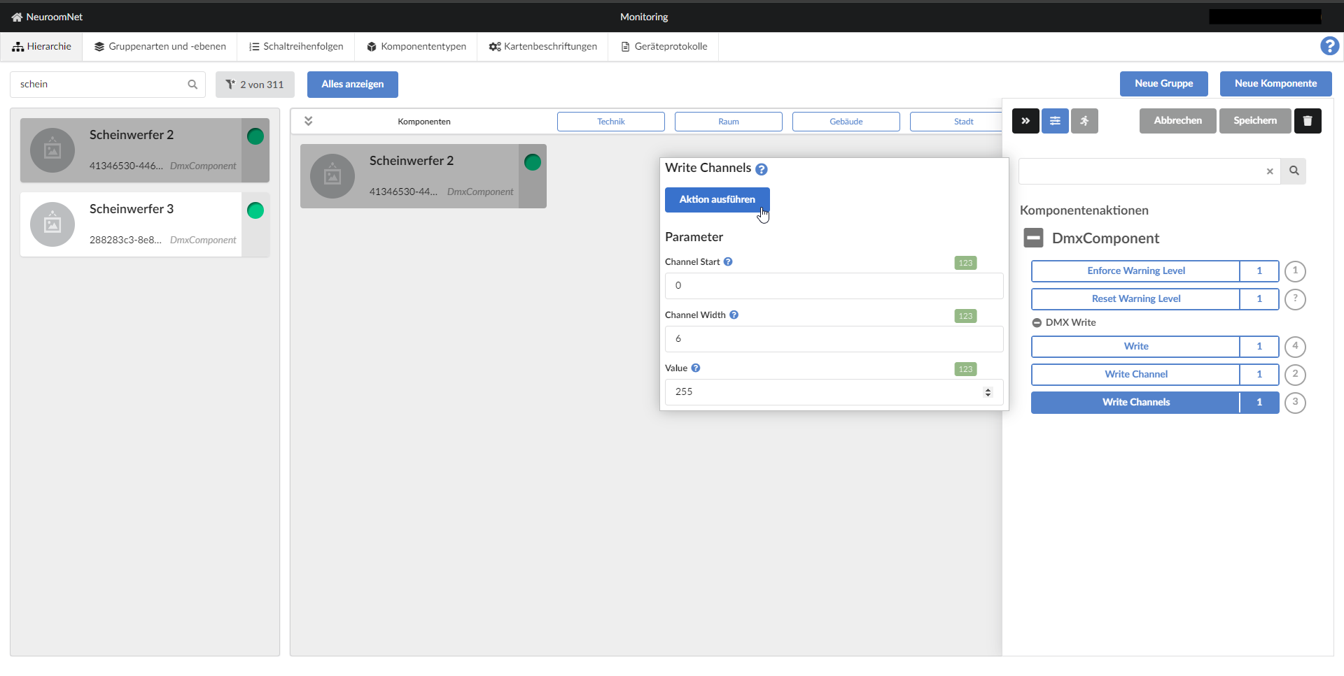 Screenshot module setup: Calling the WriteChannels action for spotlight 2