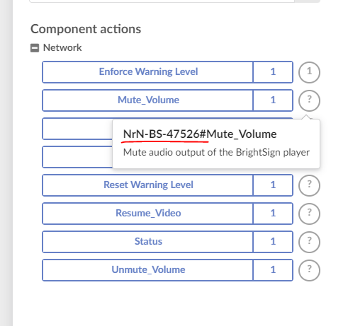 Screenshot of component actions in the Setup module with visible unique ID