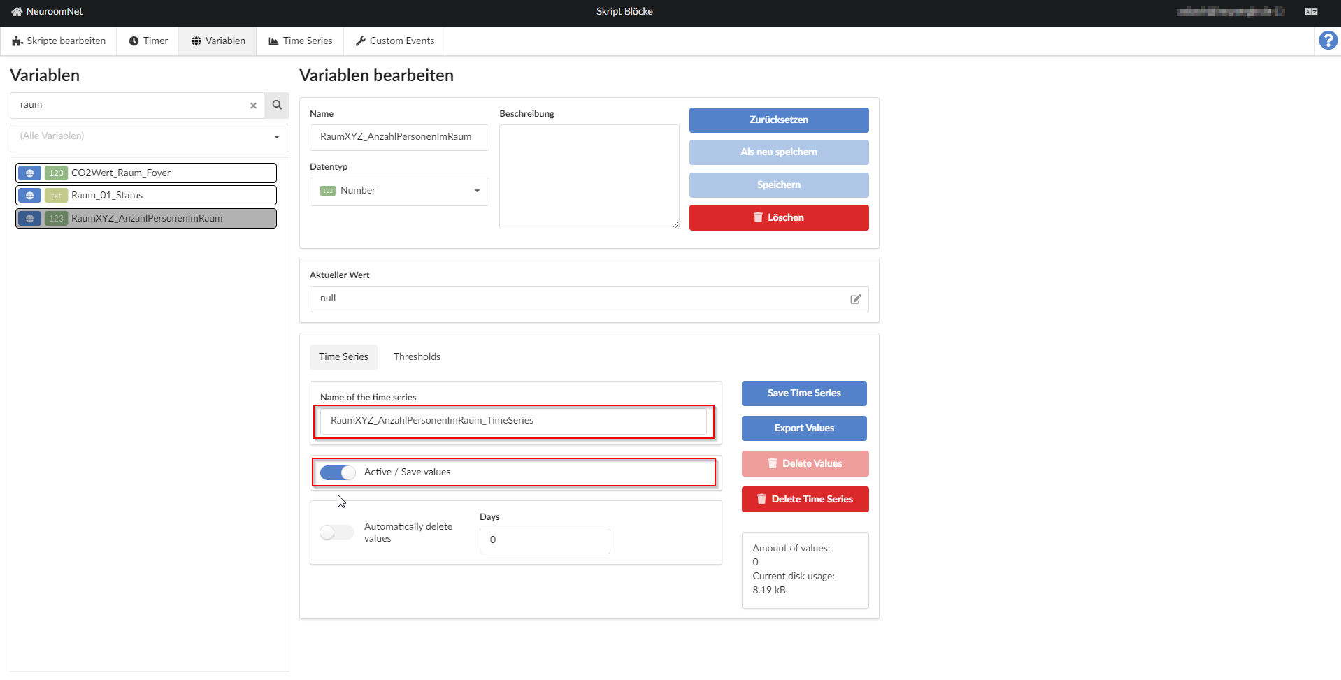 Create/assign screenshot time series in the script blocks module