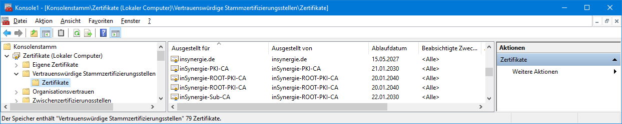 Screenshot Adding Certificates in Microsoft Windows